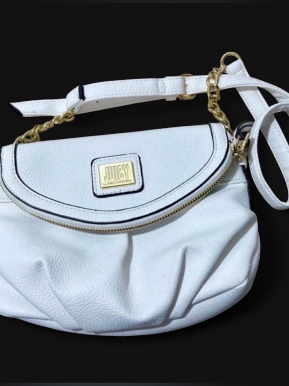 Juicy Couture Handbag Off White Gold Chain Zip Flap Crown Lining Small Purse